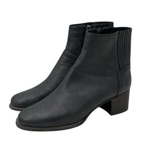 Aquatalia Waterproof Ankle Block Heel Boot Women's 7 Black Elastic Panel Zip Up